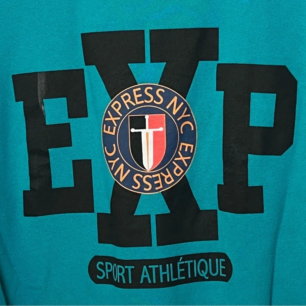 Express One Eleven Crewneck Men’s XS Oversized Teal Graphic Retro Sweatshirt